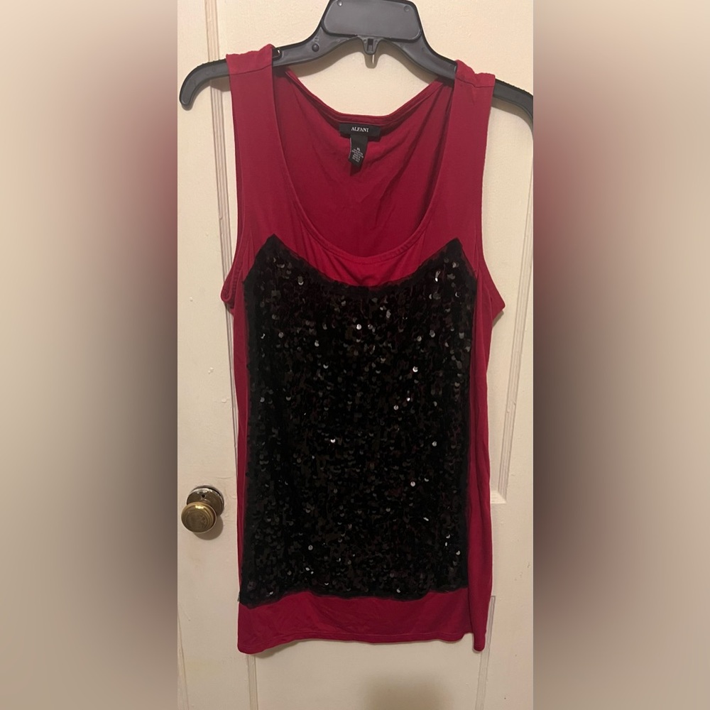 Alfani Red Tank Top with Black Sequin Front